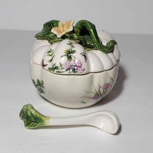 Kaldun and Bogle White Pumpkin Sugar Bowl and Spoon